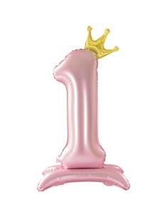 Palloncino Mylar Numero 1 Rosa Mega 40" - 101cm Standing con Corona dorata - 1pz | G3S Party