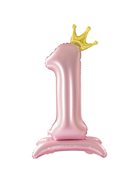 Palloncino Mylar Numero 1 Rosa Mega 40" - 101cm Standing con Corona dorata - 1pz | G3S Party