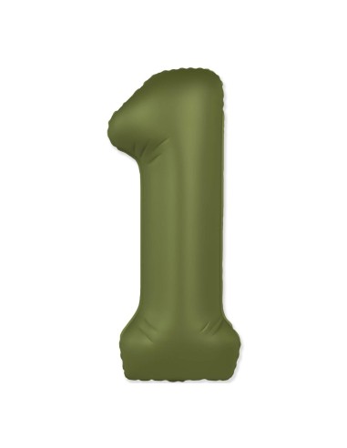 Palloncino Mylar Numero 1 Slim Mate Verde Oliva Satinato 37" - 86cm - 1pz | G3S Party