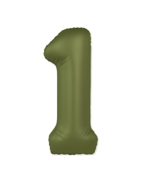 Palloncino Mylar Numero 1 Slim Mate Verde Oliva Satinato 37" - 86cm - 1pz | G3S Party