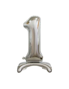 Palloncino Mylar Numero 1 Standing Argento Mega 30" - 76cm - 1pz | G3S Party