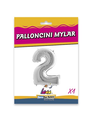 Palloncino Mylar Numero 2 Argento Mega 40" - 101cm - 1pz | G3S Party