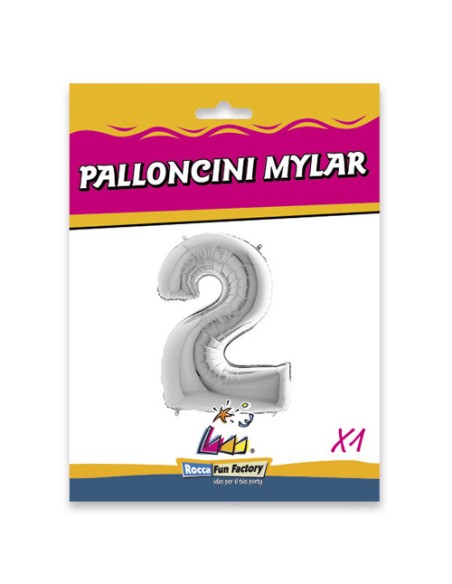 Palloncino Mylar Numero 2 Argento Mega 40" - 101cm - 1pz | G3S Party