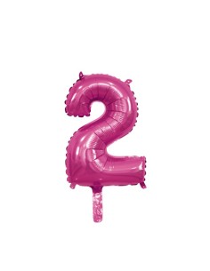 Palloncino Mylar Numero 2 Fuxia Mini 14" - 35cm con valvola - 1pz | G3S Party