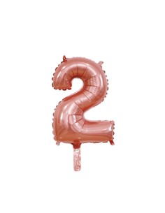 Palloncino Mylar Numero 2 Rosa Gold Mini 14" - 35cm con valvola - 1pz | G3S Party