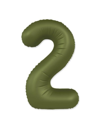 Palloncino Mylar Numero 2 Slim Mate Verde Oliva Satinato 37" - 86cm - 1pz | G3S Party