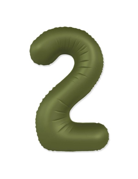 Palloncino Mylar Numero 2 Slim Mate Verde Oliva Satinato 37" - 86cm - 1pz | G3S Party