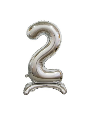 Palloncino Mylar Numero 2 Standing Argento Mega 30" - 76cm - 1pz | G3S Party