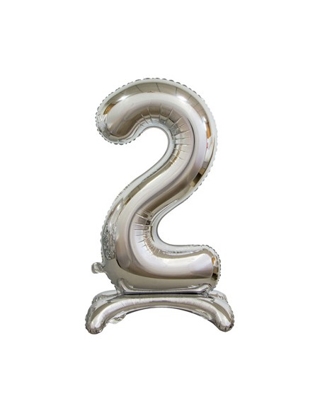 Palloncino Mylar Numero 2 Standing Argento Mega 30" - 76cm - 1pz | G3S Party