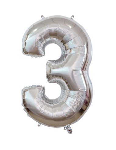 Palloncino Mylar Numero 3 Argento Mega 40" - 101cm - 1pz | G3S Party
