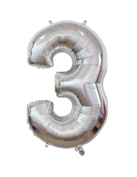 Palloncino Mylar Numero 3 Argento Mega 40" - 101cm - 1pz | G3S Party