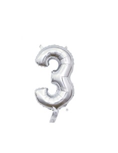 Palloncino Mylar Numero 3 Argento Mini 14" - 35cm con valvola - 1pz | G3S Party