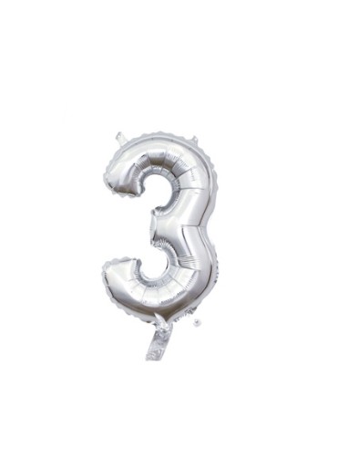 Palloncino Mylar Numero 3 Argento Mini 14" - 35cm con valvola - 1pz | G3S Party