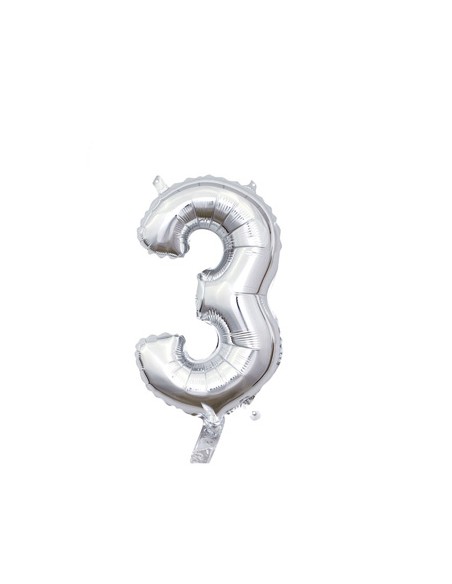 Palloncino Mylar Numero 3 Argento Mini 14" - 35cm con valvola - 1pz | G3S Party