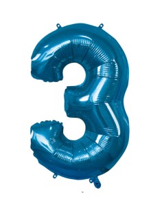 Palloncino Mylar Numero 3 Blu Mega 40" - 101cm - 1pz | G3S Party