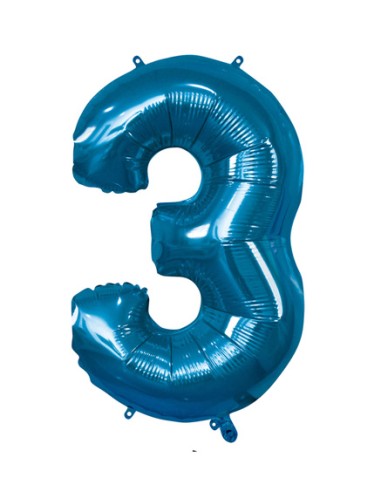 Palloncino Mylar Numero 3 Blu Mega 40" - 101cm - 1pz | G3S Party
