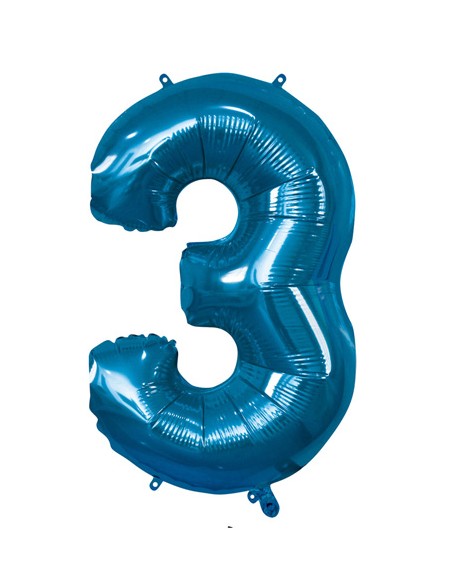 Palloncino Mylar Numero 3 Blu Mega 40" - 101cm - 1pz | G3S Party