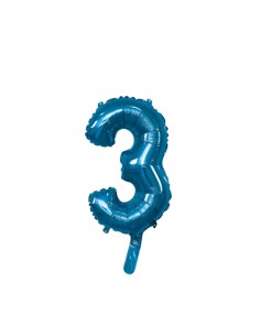 Palloncino Mylar Numero 3 Blu Mini 14" - 35cm con valvola - 1pz | G3S Party