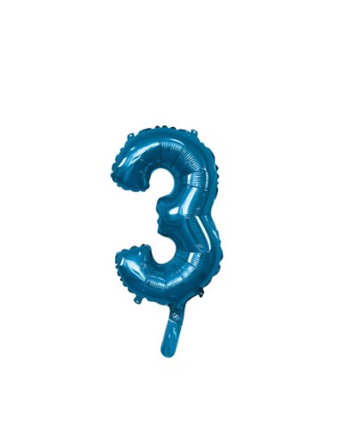 Palloncino Mylar Numero 3 Blu Mini 14" - 35cm con valvola - 1pz | G3S Party