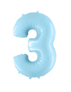 Palloncino Mylar Numero 3 Celeste Pastello Mega 40" - 101cm - 1pz | G3S Party
