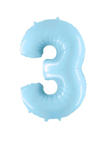 Palloncino Mylar Numero 3 Celeste Pastello Mega 40" - 101cm - 1pz | G3S Party