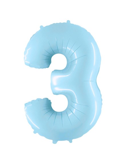 Palloncino Mylar Numero 3 Celeste Pastello Mega 40" - 101cm - 1pz | G3S Party