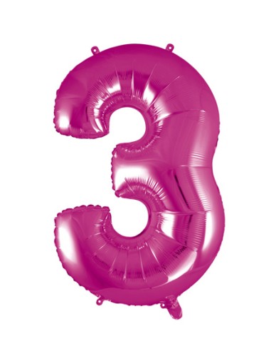 Palloncino Mylar Numero 3 Fuxia Mega 40" - 101cm - 1pz | G3S Party