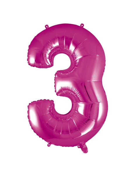 Palloncino Mylar Numero 3 Fuxia Mega 40" - 101cm - 1pz | G3S Party
