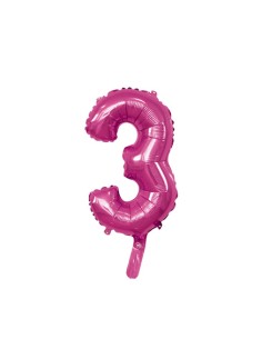 Palloncino Mylar Numero 3 Fuxia Mini 14" - 35cm con valvola - 1pz | G3S Party