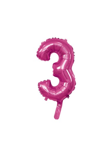 Palloncino Mylar Numero 3 Fuxia Mini 14" - 35cm con valvola - 1pz | G3S Party