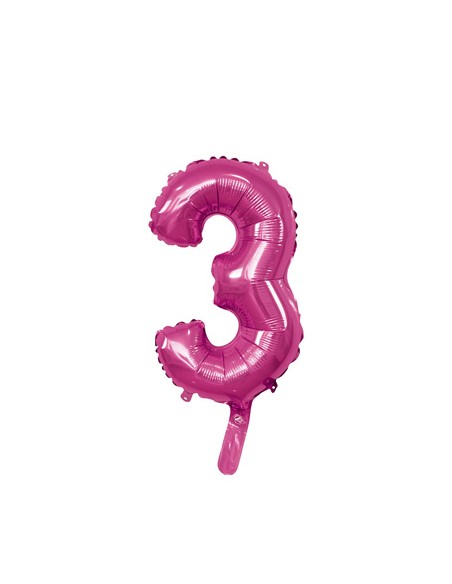 Palloncino Mylar Numero 3 Fuxia Mini 14" - 35cm con valvola - 1pz | G3S Party