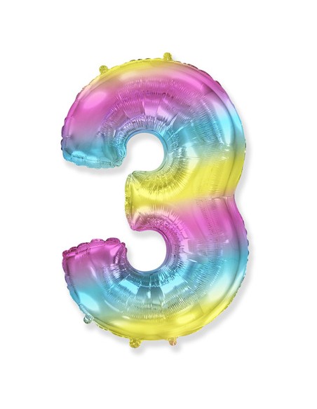 Palloncino Mylar Numero 3 Multicolor Gradient SuperShape 40" - 101cm - 1pz | G3S Party