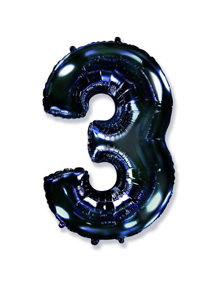 Palloncino Mylar Numero 3 Nero Mega 40" - 101cm - 1pz | G3S Party