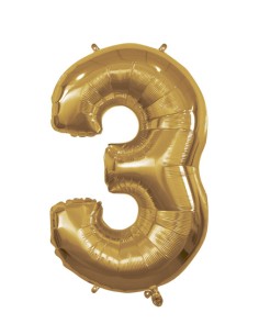 Palloncino Mylar Numero 3 Oro Mega 40" - 101cm - 1pz | G3S Party