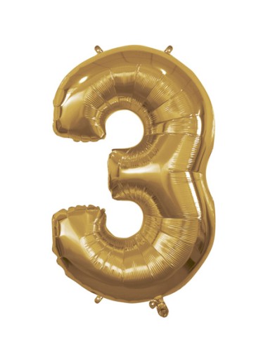 Palloncino Mylar Numero 3 Oro Mega 40" - 101cm - 1pz | G3S Party