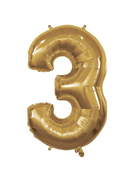 Palloncino Mylar Numero 3 Oro Mega 40" - 101cm - 1pz | G3S Party