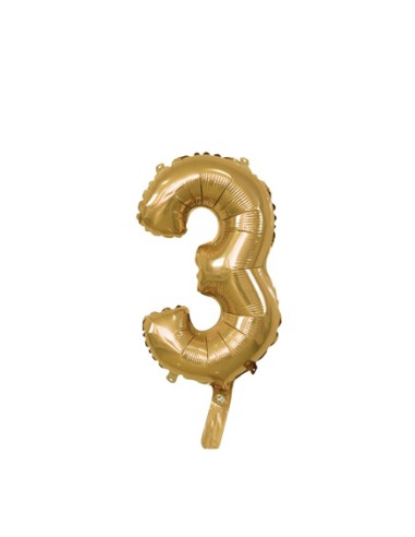 Palloncino Mylar Numero 3 Oro Mini 14" - 35cm con valvola - 1pz | G3S Party