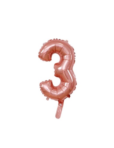 Palloncino Mylar Numero 3 Rosa Gold Mini 14" - 35cm con valvola - 1pz | G3S Party