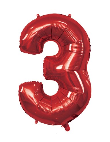 Palloncino Mylar Numero 3 Rosso Mega 40" - 101cm - 1pz | G3S Party
