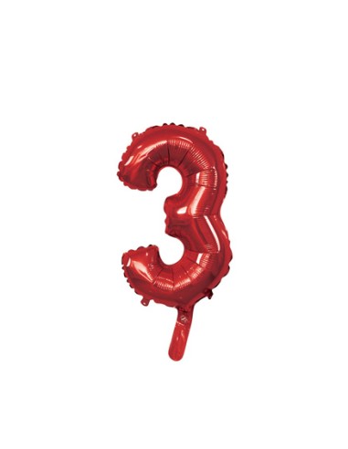 Palloncino Mylar Numero 3 Rosso Mini 14" - 35cm con valvola - 1pz | G3S Party