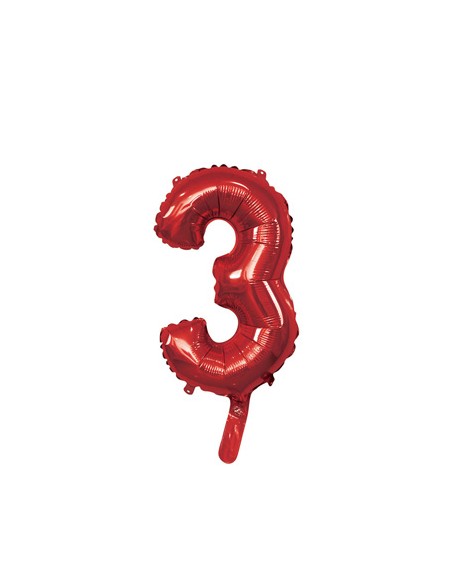 Palloncino Mylar Numero 3 Rosso Mini 14" - 35cm con valvola - 1pz | G3S Party
