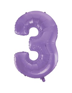 Palloncino Mylar Numero 3 Satin Velvet Lilac Mega 40" - 101cm - 1pz | G3S Party