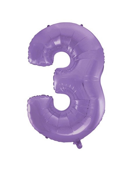 Palloncino Mylar Numero 3 Satin Velvet Lilac Mega 40" - 101cm - 1pz | G3S Party