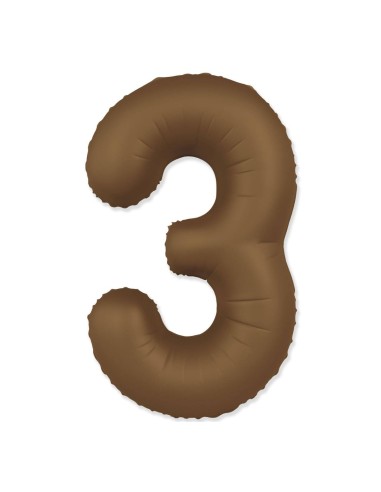 Palloncino Mylar Numero 3 Slim Mate Choco Brown Satinato 37" - 86cm - 1pz | G3S Party