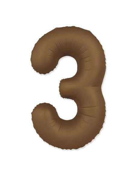 Palloncino Mylar Numero 3 Slim Mate Choco Brown Satinato 37" - 86cm - 1pz | G3S Party