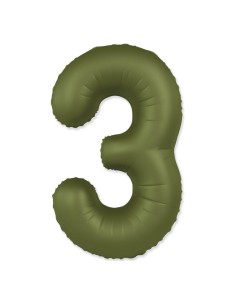 Palloncino Mylar Numero 3 Slim Mate Verde Oliva Satinato 37" - 86cm - 1pz | G3S Party