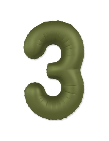 Palloncino Mylar Numero 3 Slim Mate Verde Oliva Satinato 37" - 86cm - 1pz | G3S Party