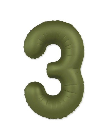 Palloncino Mylar Numero 3 Slim Mate Verde Oliva Satinato 37" - 86cm - 1pz | G3S Party