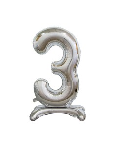 Palloncino Mylar Numero 3 Standing Argento Mega 30" - 76cm - 1pz | G3S Party