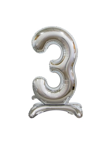 Palloncino Mylar Numero 3 Standing Argento Mega 30" - 76cm - 1pz | G3S Party
